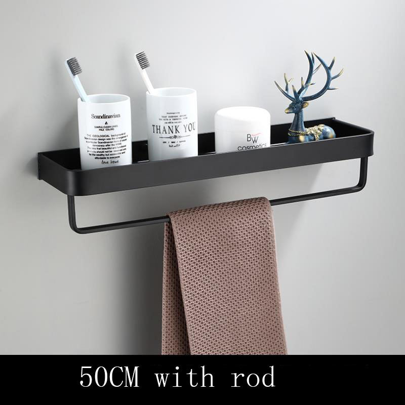Black Bathroom Rack Made of Space Aluminum for Wall Mounting