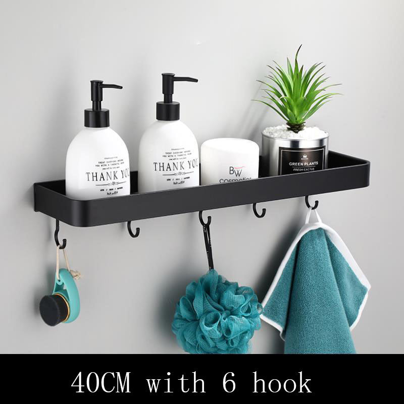 Black Bathroom Rack Made of Space Aluminum for Wall Mounting