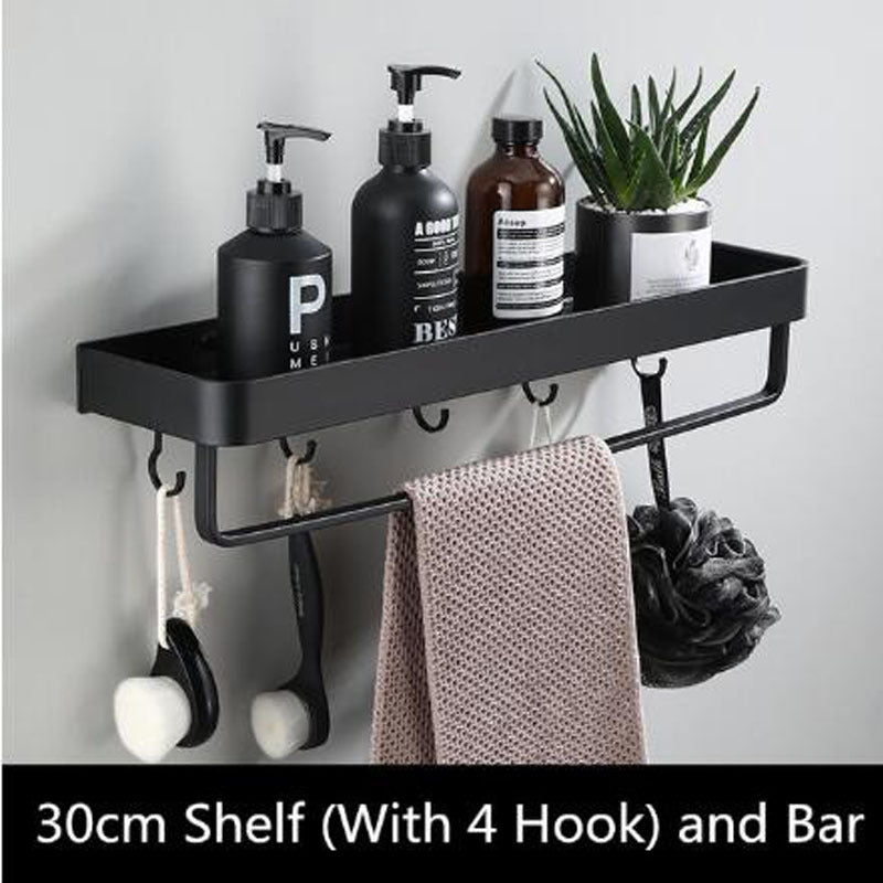 Black Bathroom Rack Made of Space Aluminum for Wall Mounting