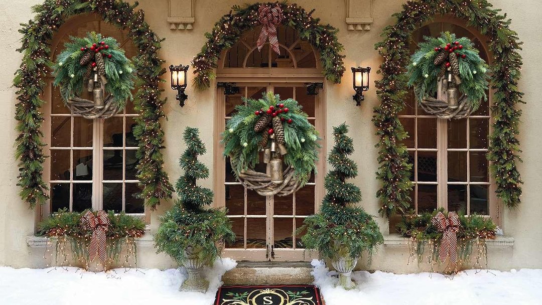 Boho Style Christmas Wreath with Rustic Vine Base, Pinecones & Golden Bells