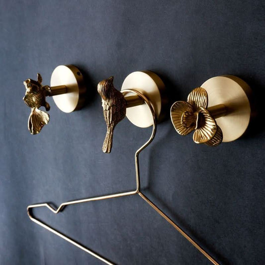Brass Animal Wall Hook Rack with Gold Accents