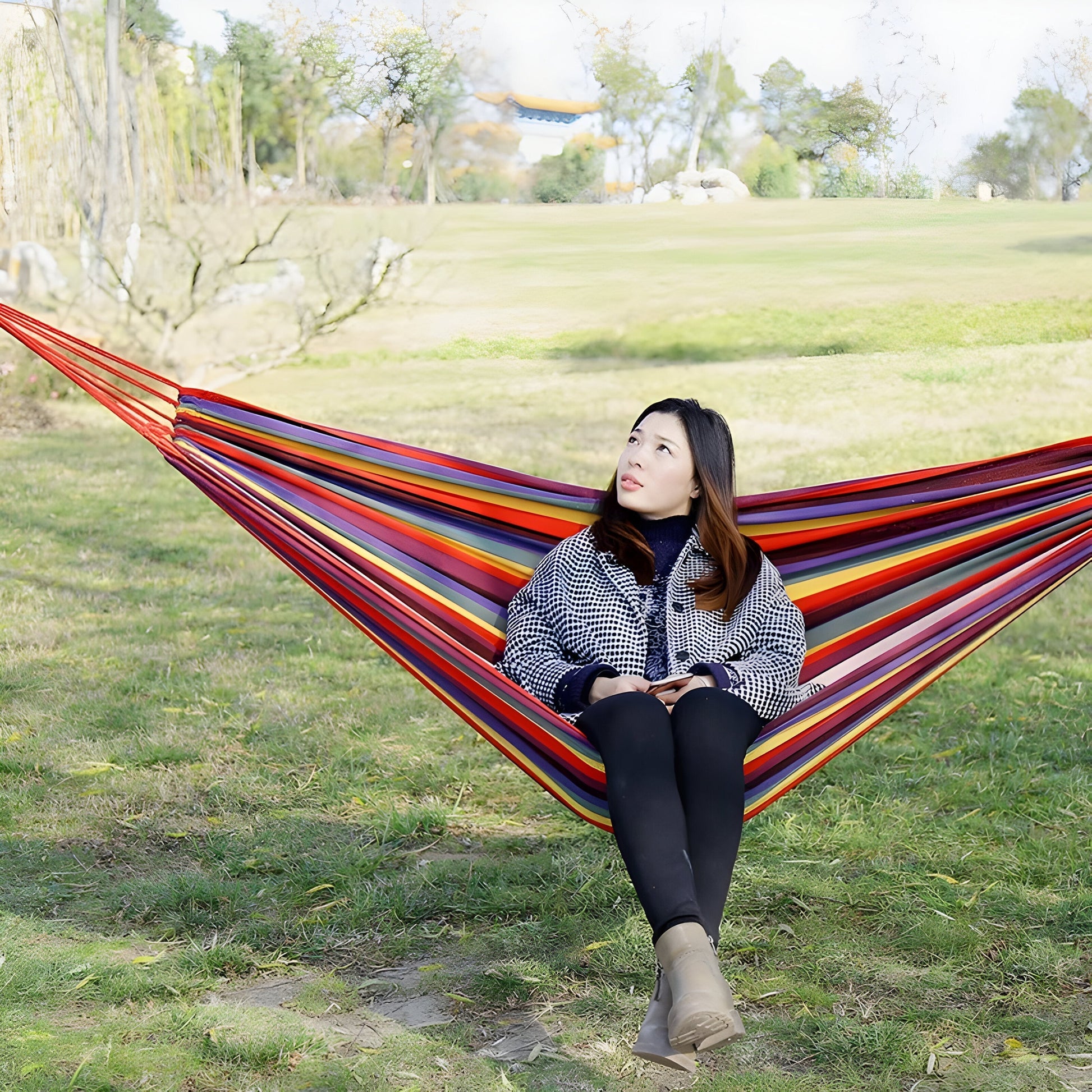 Breathable Striped Hammock | Quick Setup