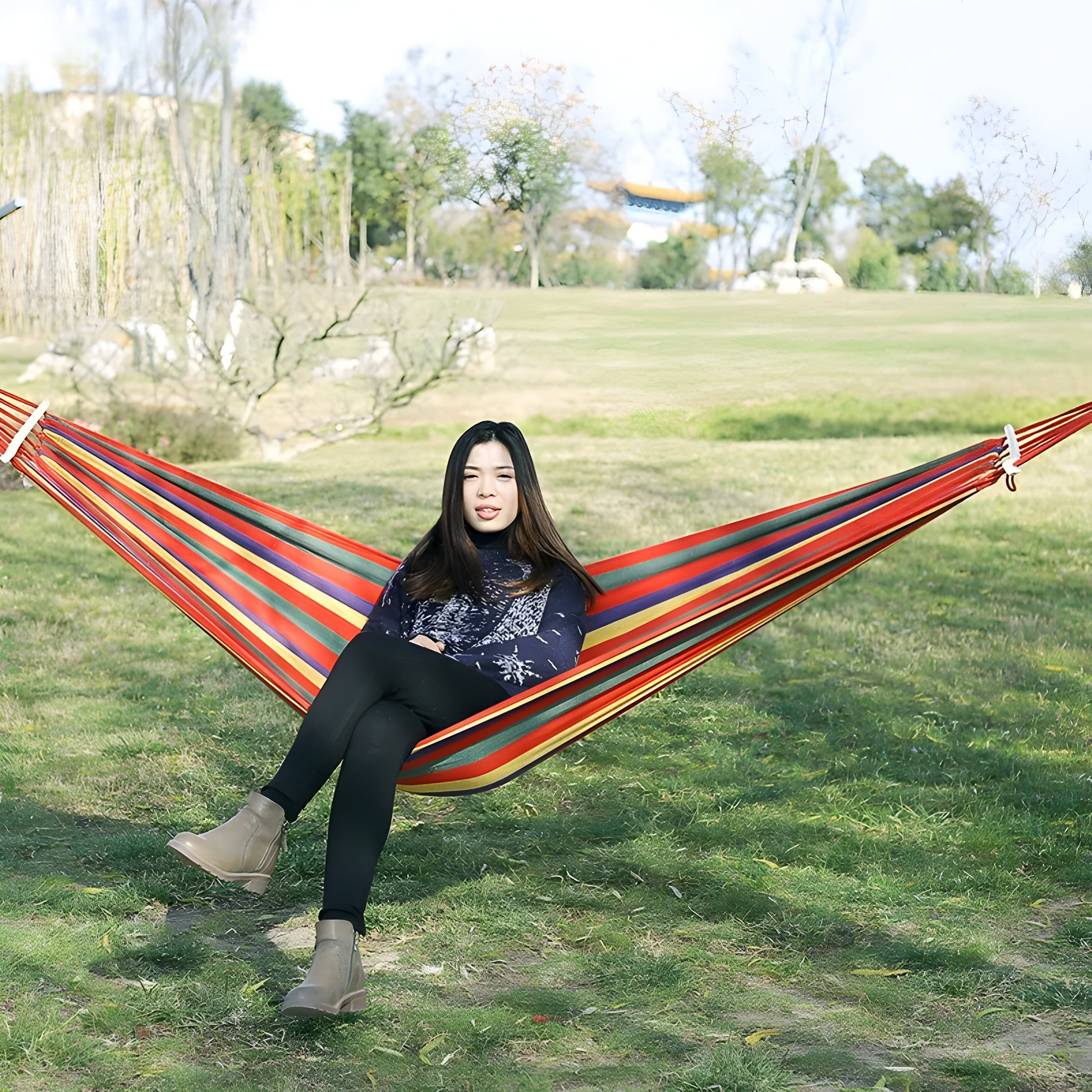Breathable Striped Hammock | Quick Setup
