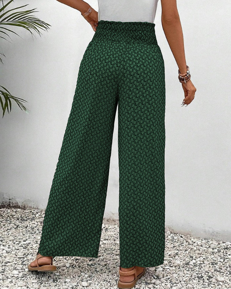Image of Brenda | Women's High-Waisted Printed Wide Leg Trousers