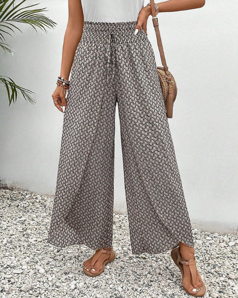 Image of Brenda | Women's High-Waisted Printed Wide Leg Trousers
