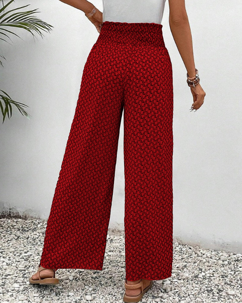 Image of Brenda | Women's High-Waisted Printed Wide Leg Trousers