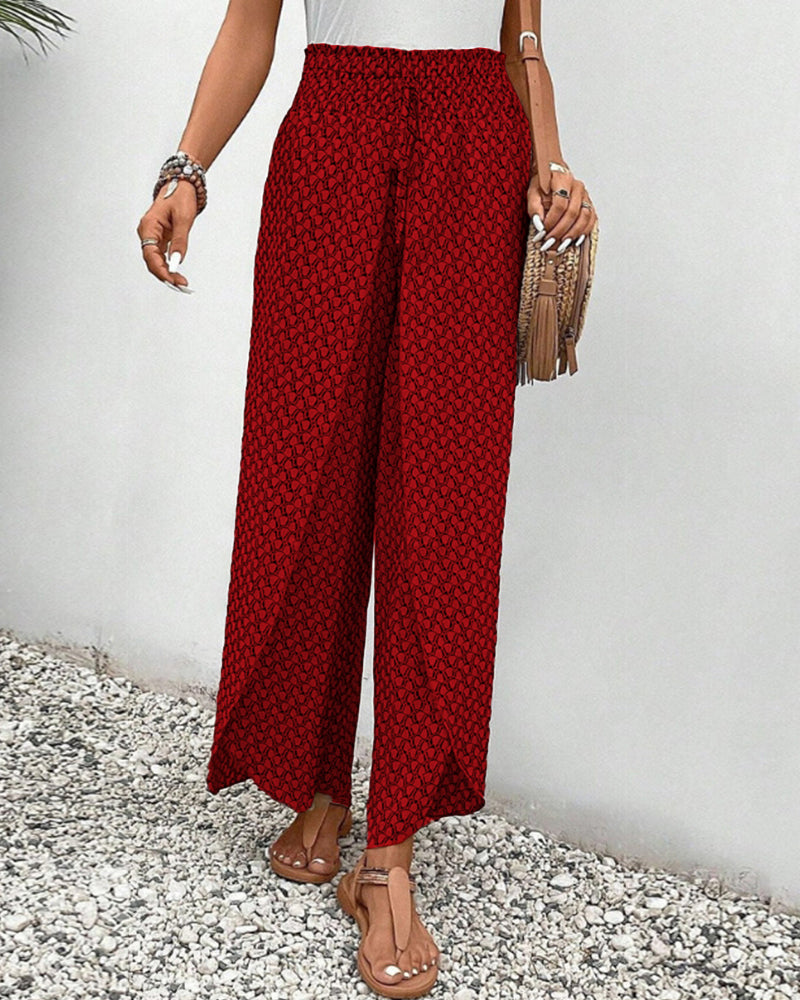 Image of Brenda | Women's High-Waisted Printed Wide Leg Trousers