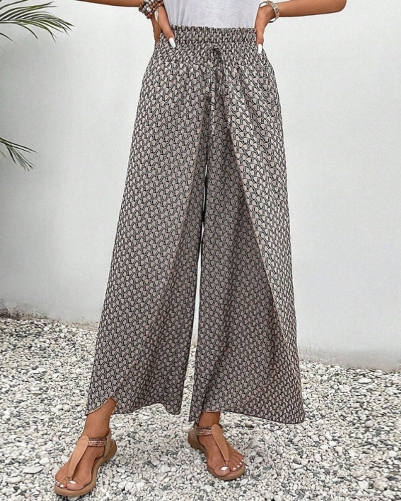 Image of Brenda | Women's High-Waisted Printed Wide Leg Trousers
