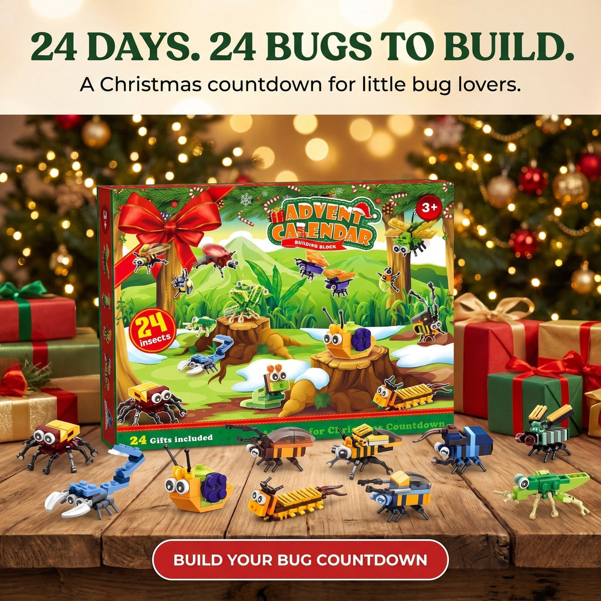 Bug Advent Calendar for Kids, 24 Brick Insects and 2 Secret Builds