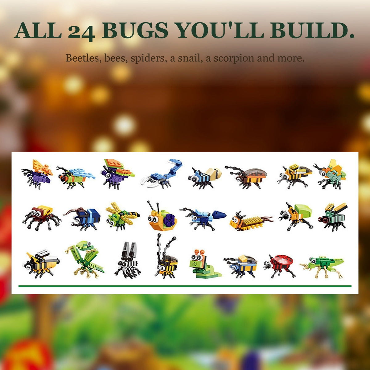 Bug Advent Calendar for Kids, 24 Brick Insects and 2 Secret Builds