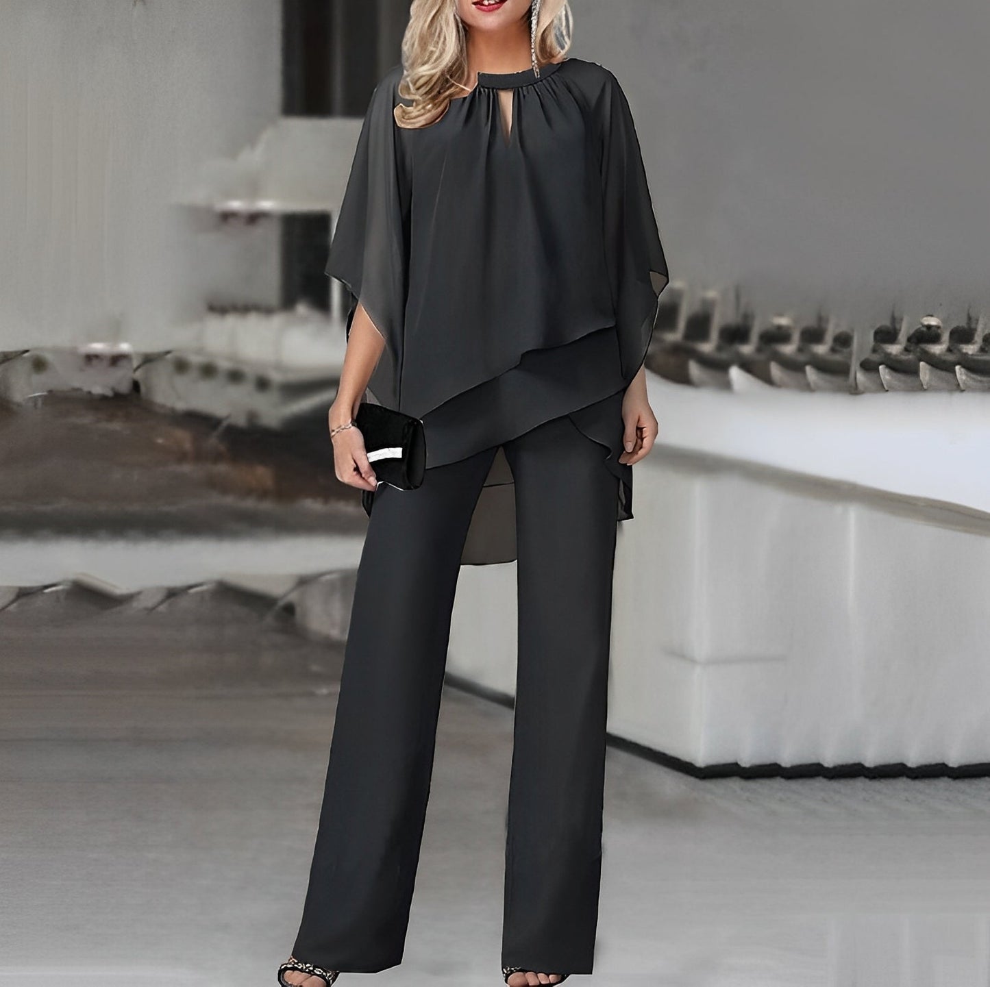 Image of Camille | Women's Overlay Top Two-Piece Pant Set
