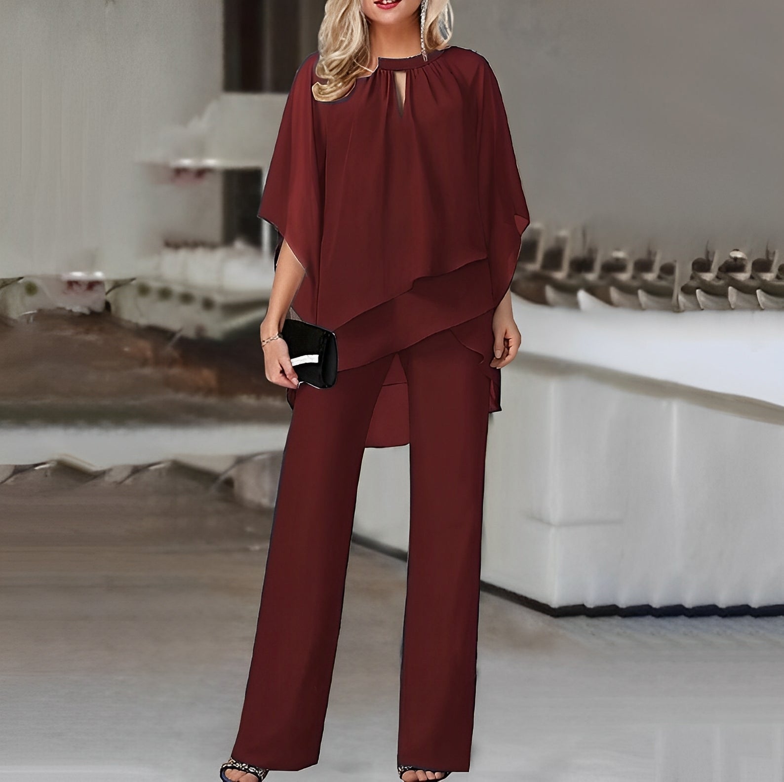 Image of Camille | Women's Overlay Top Two-Piece Pant Set
