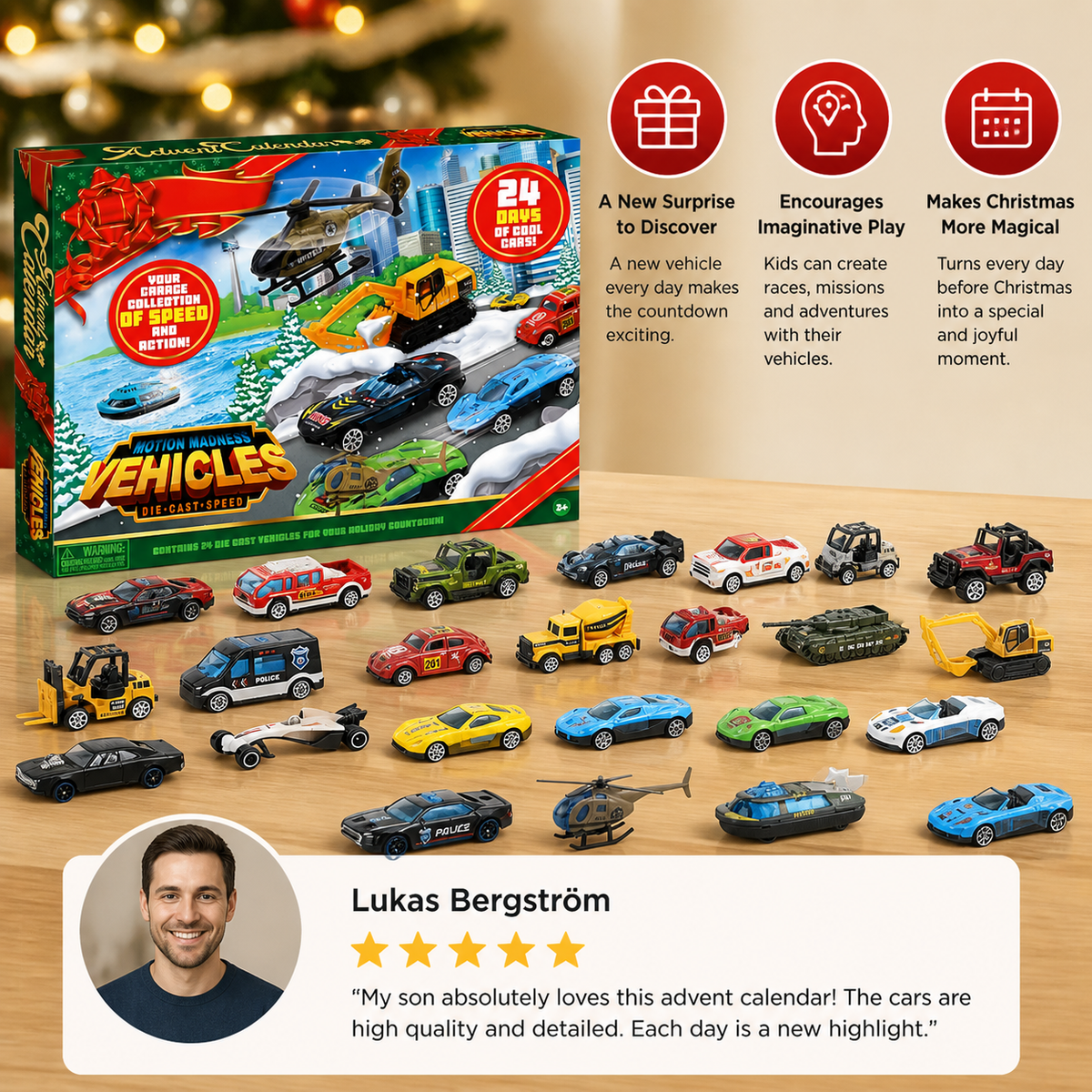 Car Advent Calendar for Kids – 24 Die-Cast Toy Cars for Christmas