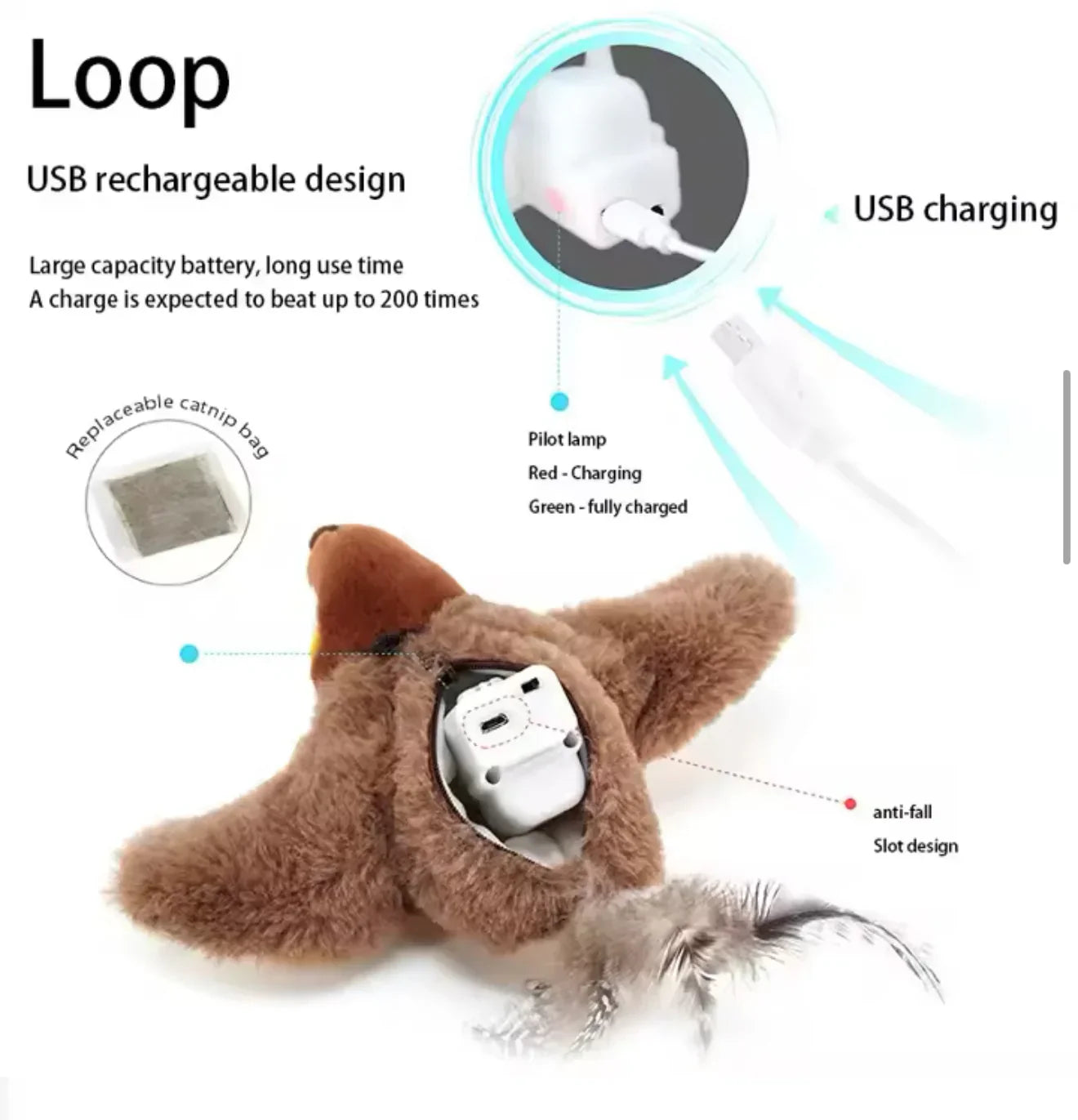 Catfri® FlappyBird: Interactive Sparrow Bird Toy for Cats