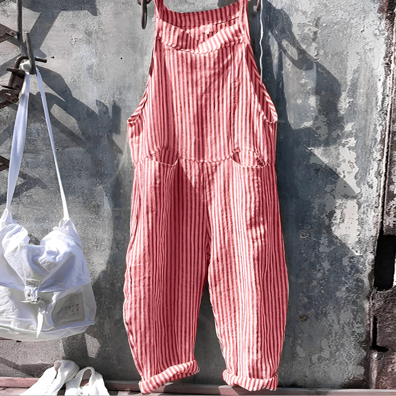 Chic and Style | White Vintage Overalls Unisex Adjustable with Pockets
