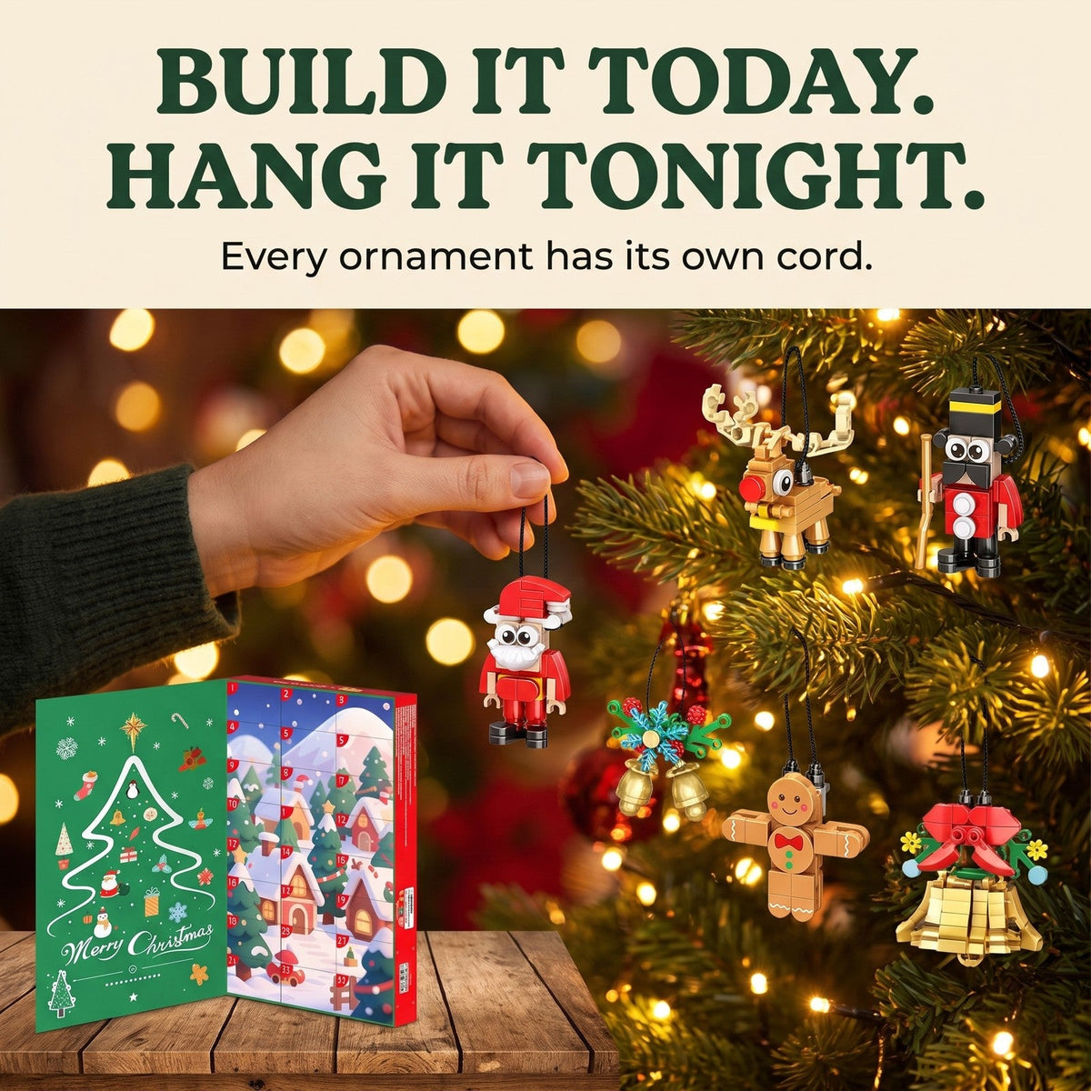 Build-Your-Own Christmas Ornament Advent Calendar, 24 Brick Ornaments, 700 Pieces