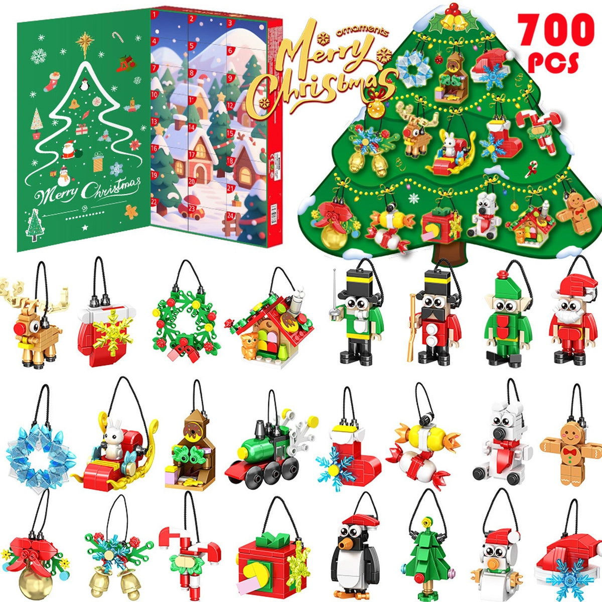 Build-Your-Own Christmas Ornament Advent Calendar, 24 Brick Ornaments, 700 Pieces