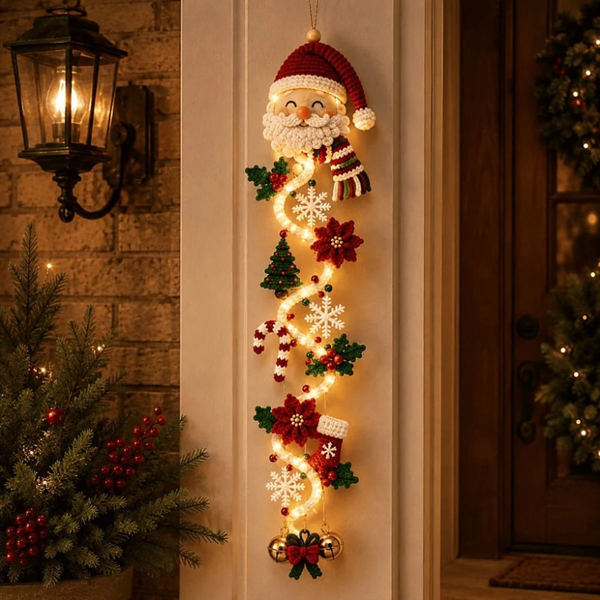 Christmas Decoration - Lighted Door Hanger with Warm Glow LEDs