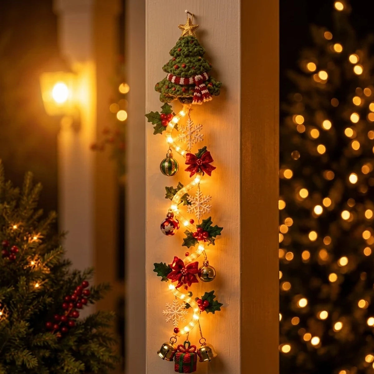 Christmas Decoration - Lighted Door Hanger with Warm Glow LEDs