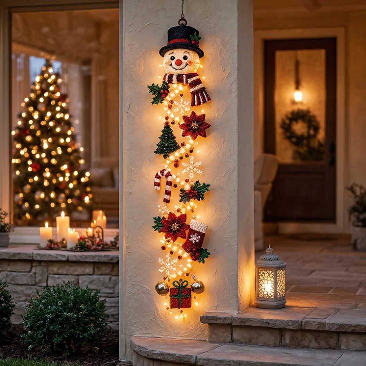 Christmas Decoration - Lighted Door Hanger with Warm Glow LEDs
