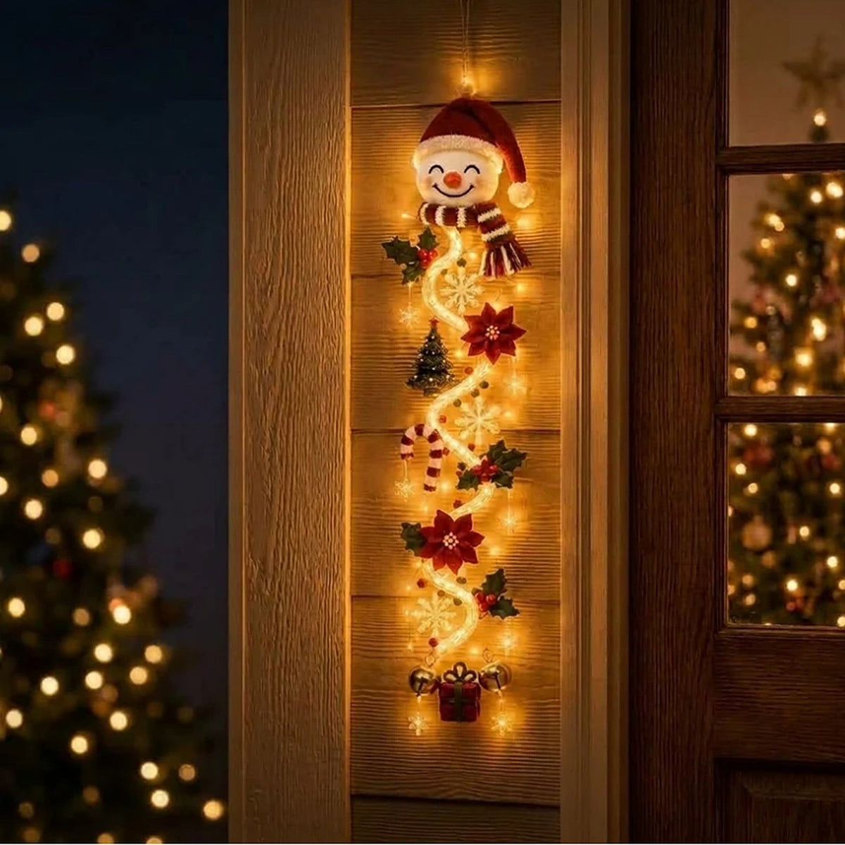 Christmas Decoration - Lighted Door Hanger with Warm Glow LEDs
