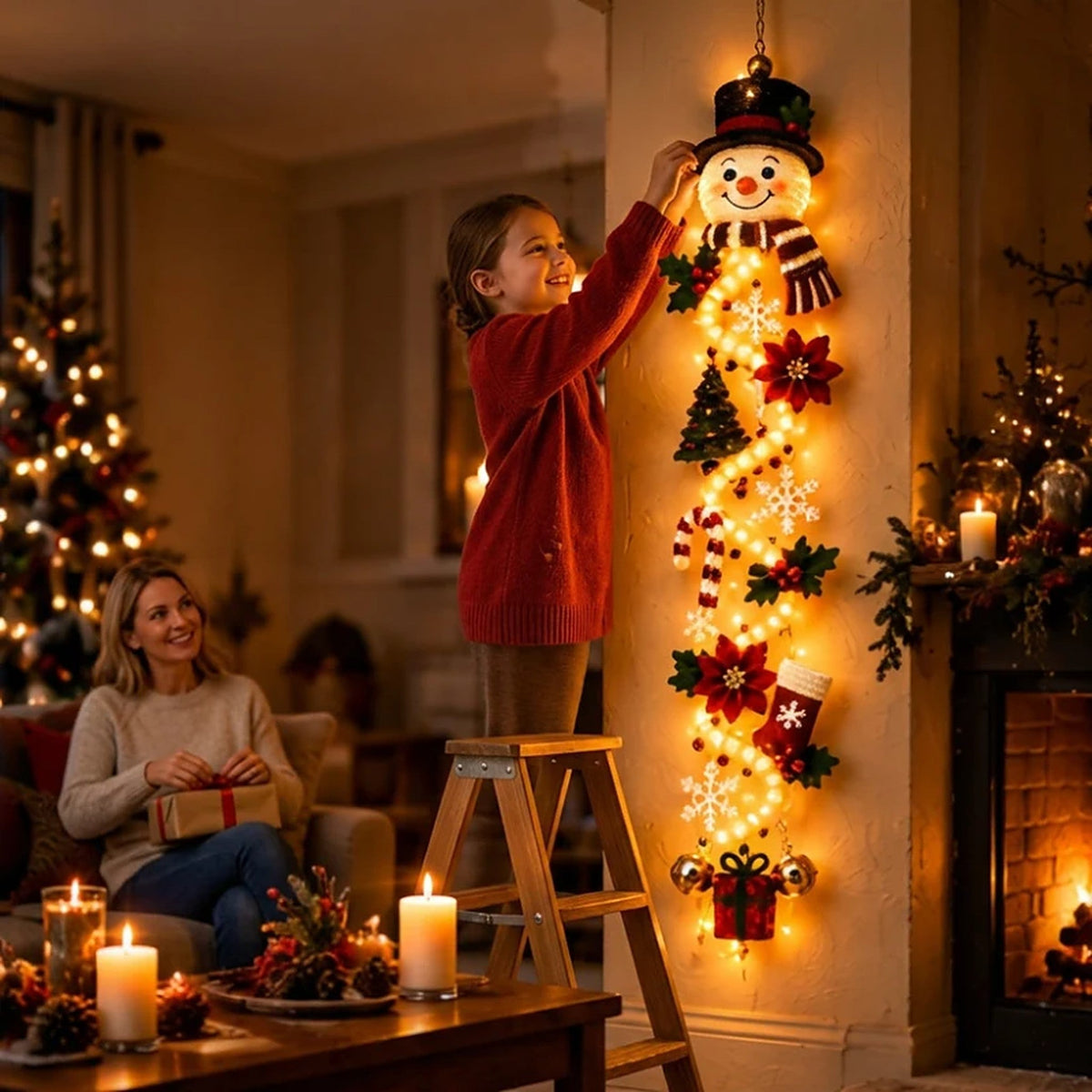 Christmas Decoration - Lighted Door Hanger with Warm Glow LEDs