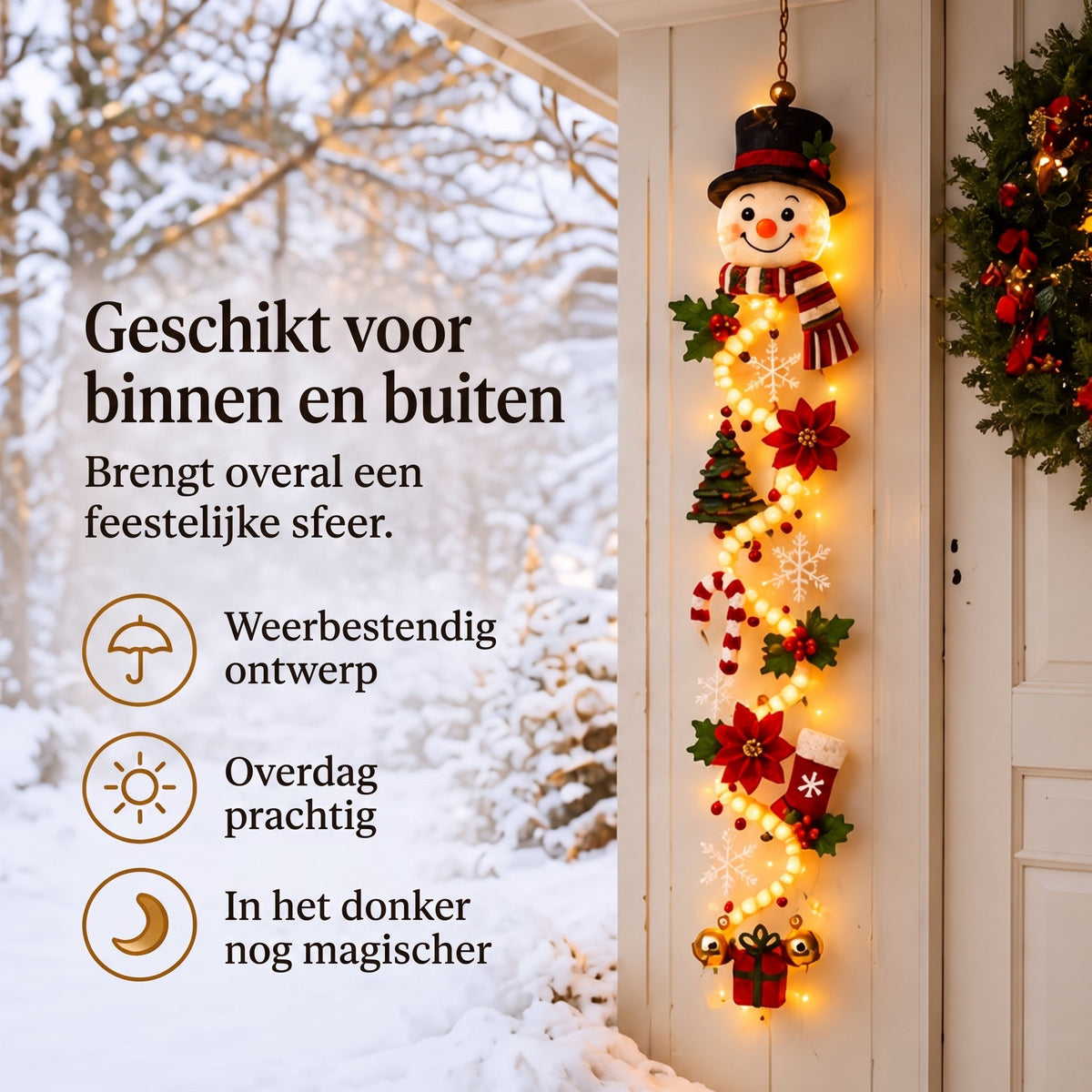 Christmas Decoration - Lighted Door Hanger with Warm Glow LEDs