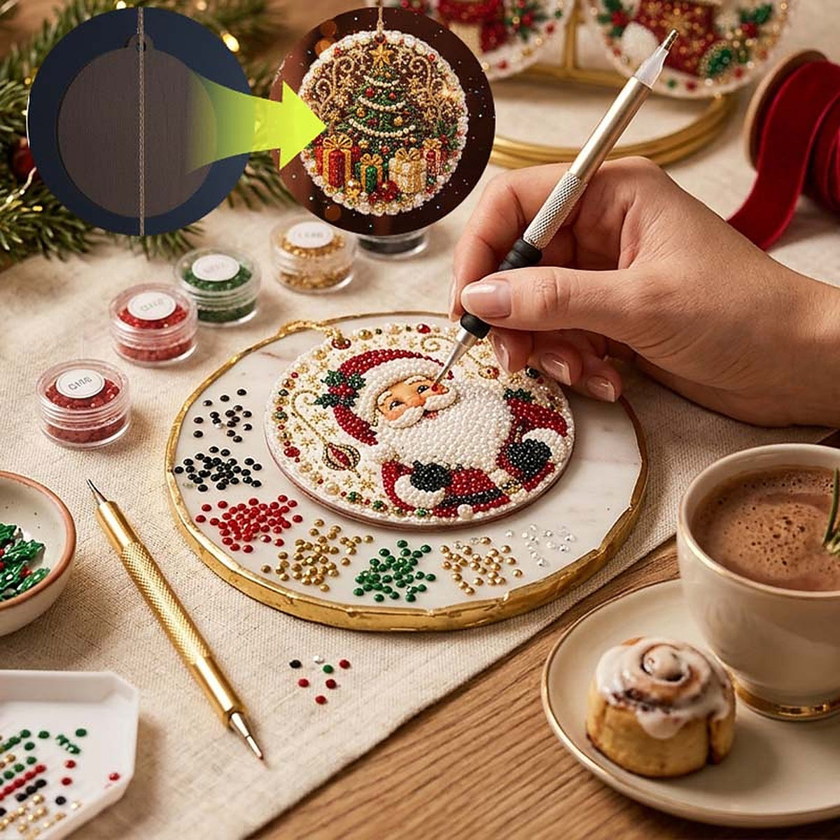 Christmas Diamond Painting - DIY Wooden Christmas Ornaments with Rhinestones