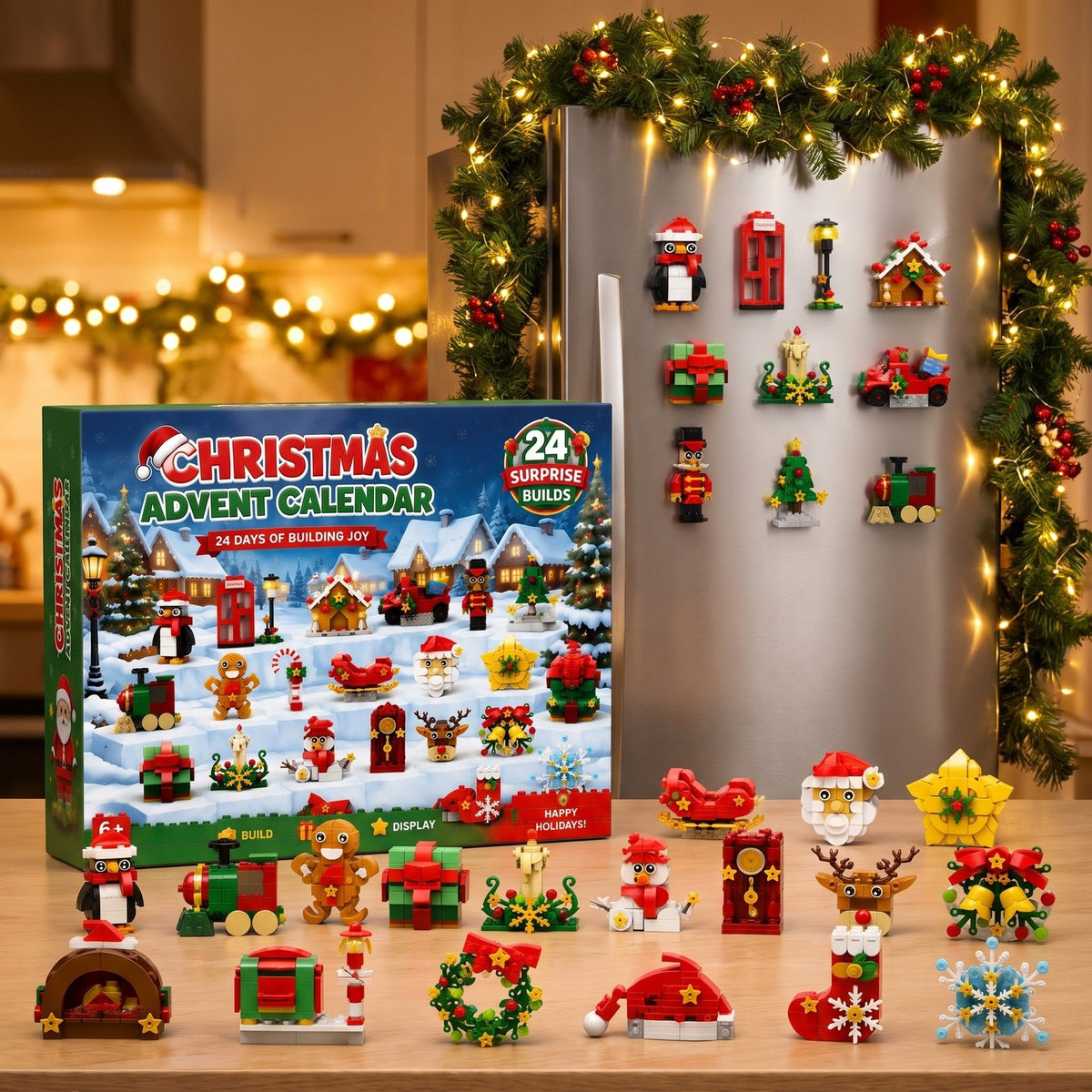 24-Day Christmas Fridge Magnet Advent Calendar, Mini Brick Builds