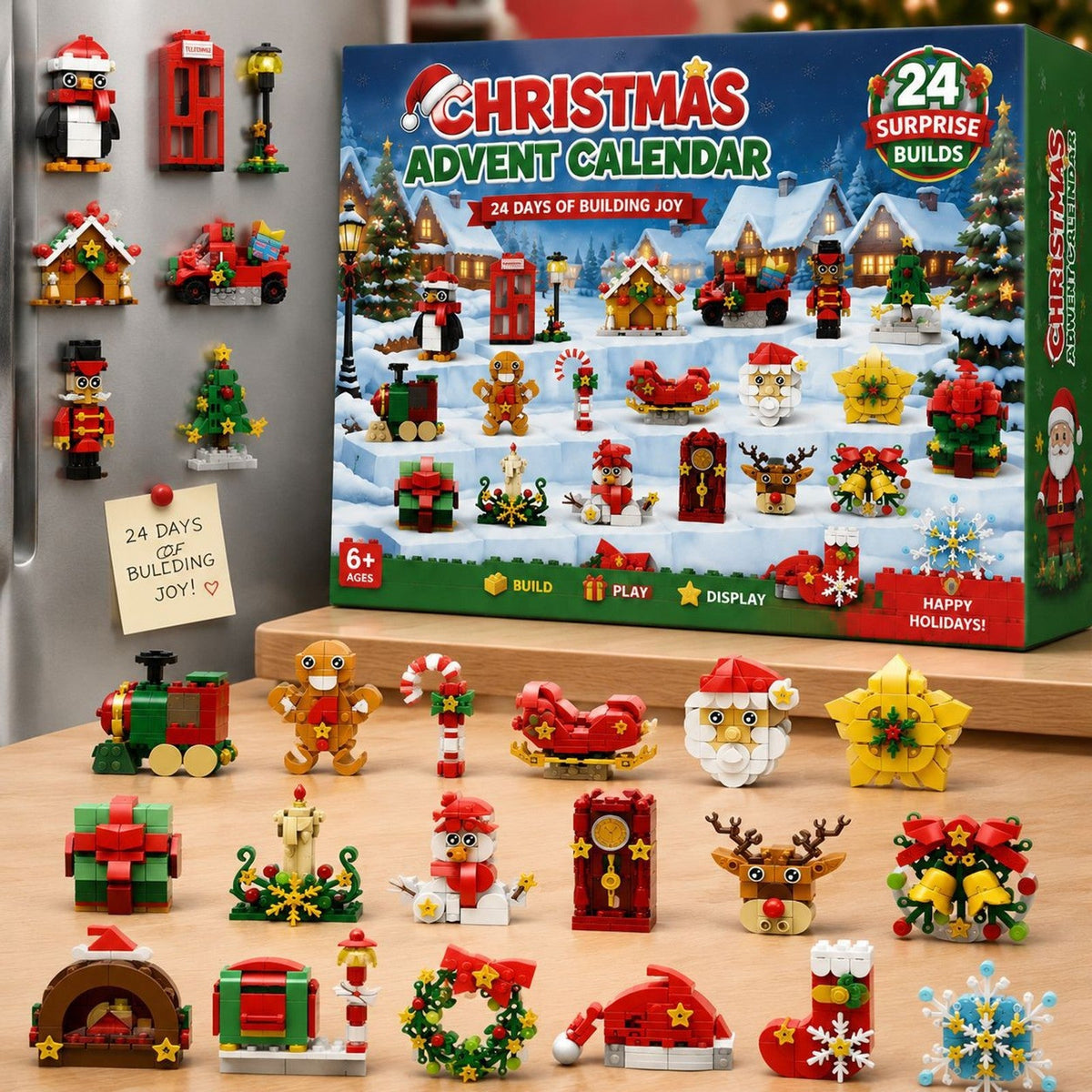 24-Day Christmas Fridge Magnet Advent Calendar, Mini Brick Builds