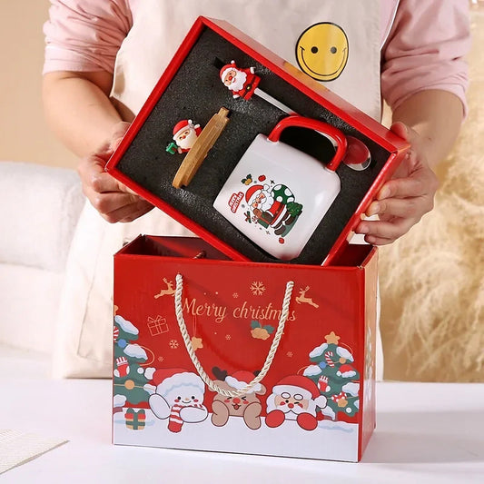 Christmas Mug in Gift Box - Ceramic Mug with Lid and Spoon