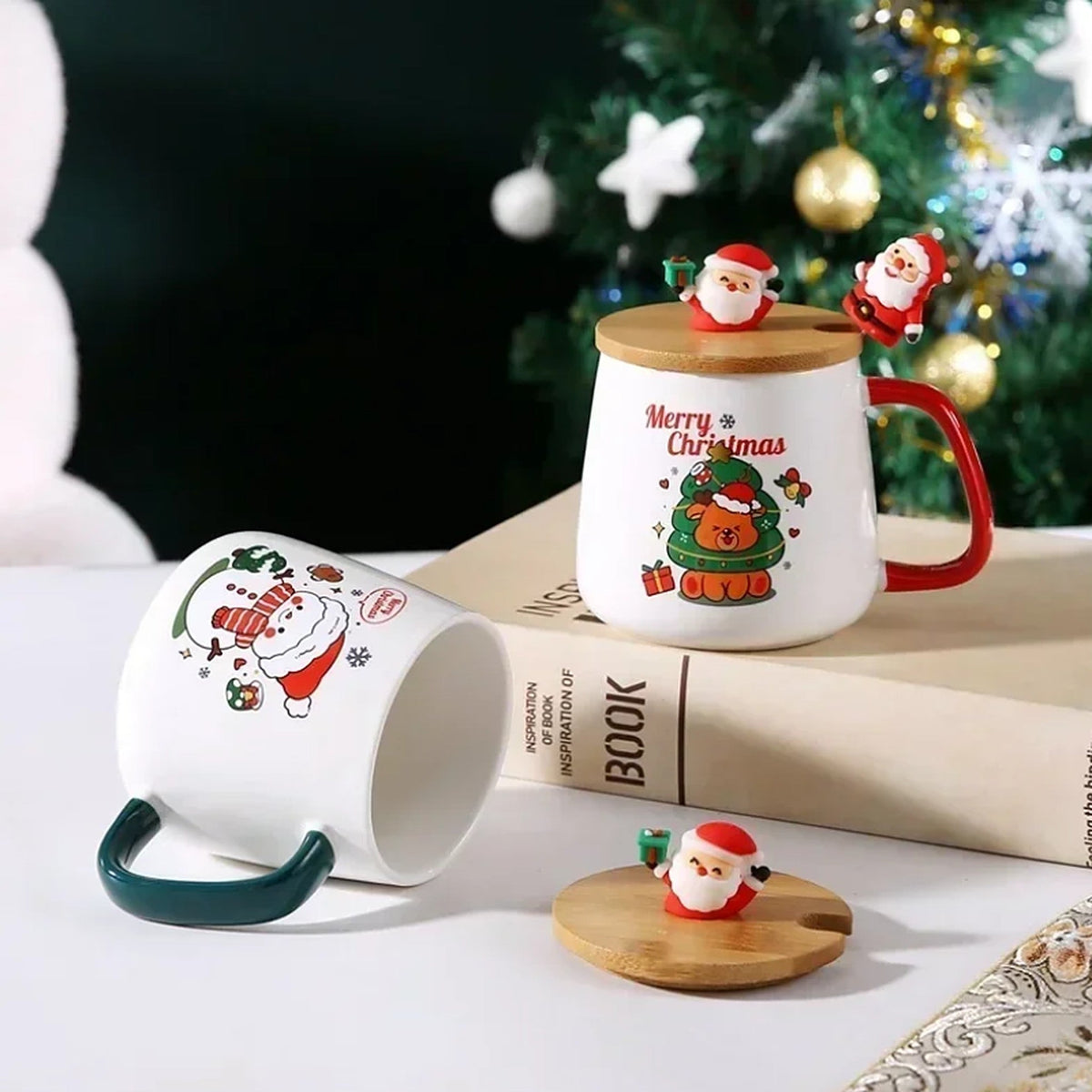 Christmas Mug in Gift Box - Ceramic Mug with Lid and Spoon
