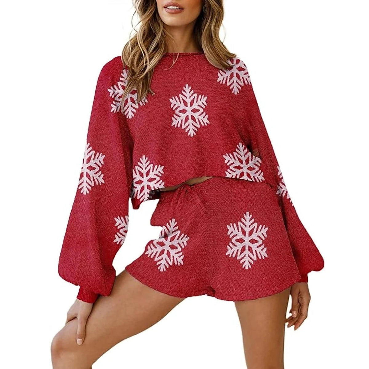 Christmas Pajamas - Knit Snowflake Shorts Set