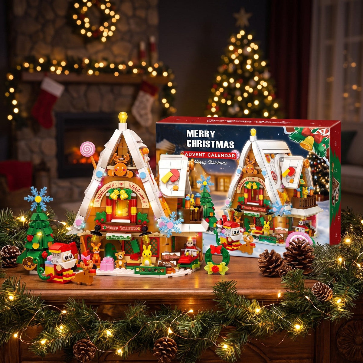 Light-Up Christmas Snow House Advent Calendar, 898-Piece Brick Set