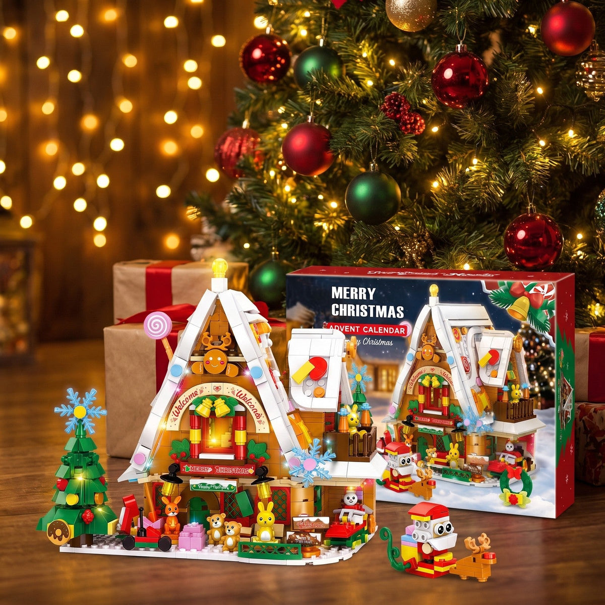 Light-Up Christmas Snow House Advent Calendar, 898-Piece Brick Set