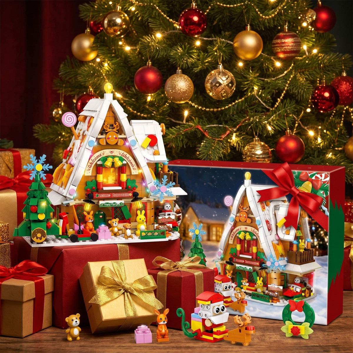 Light-Up Christmas Snow House Advent Calendar, 898-Piece Brick Set