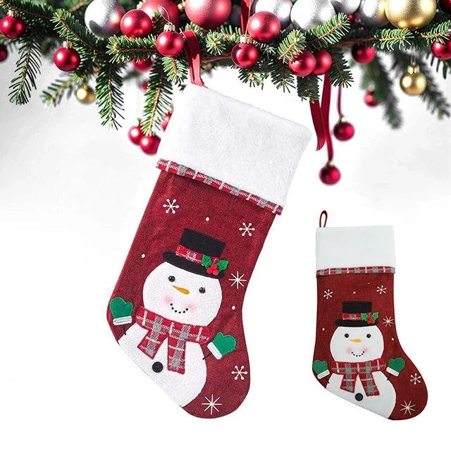 Christmas Stockings with Plush Cuff, Embroidered Snowflakes and Character Appliques