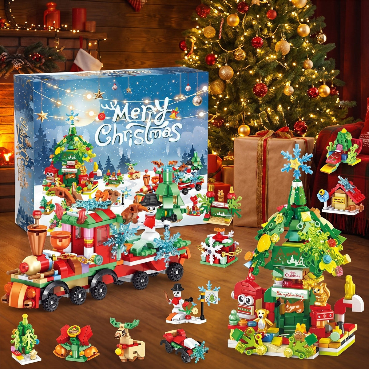Christmas Train and Tree House Brick Advent Calendar, 699-Piece Set