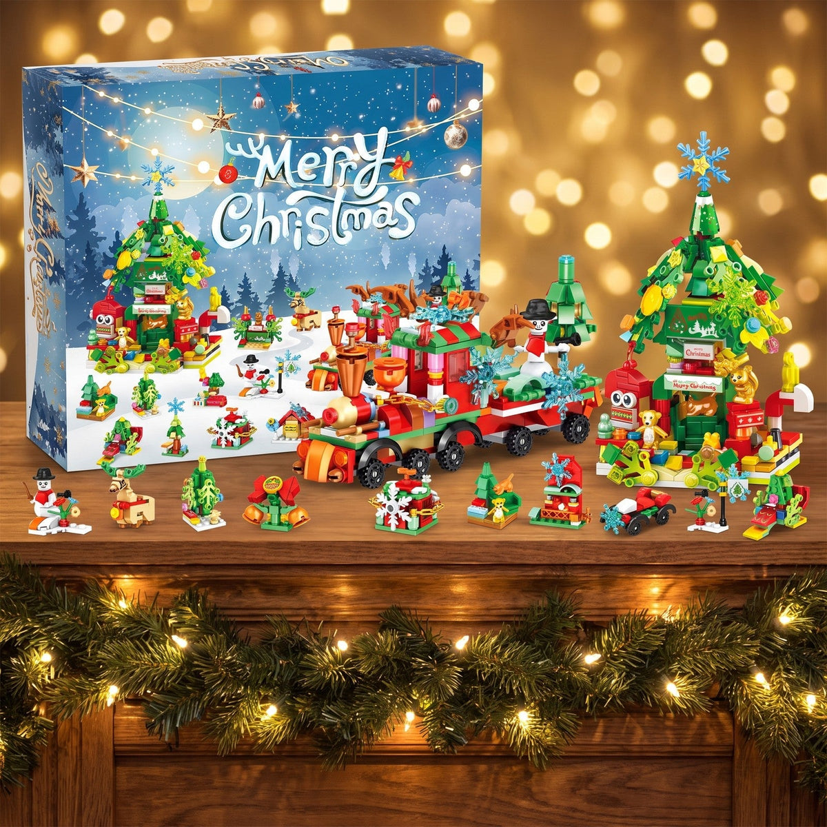 Christmas Train and Tree House Brick Advent Calendar, 699-Piece Set