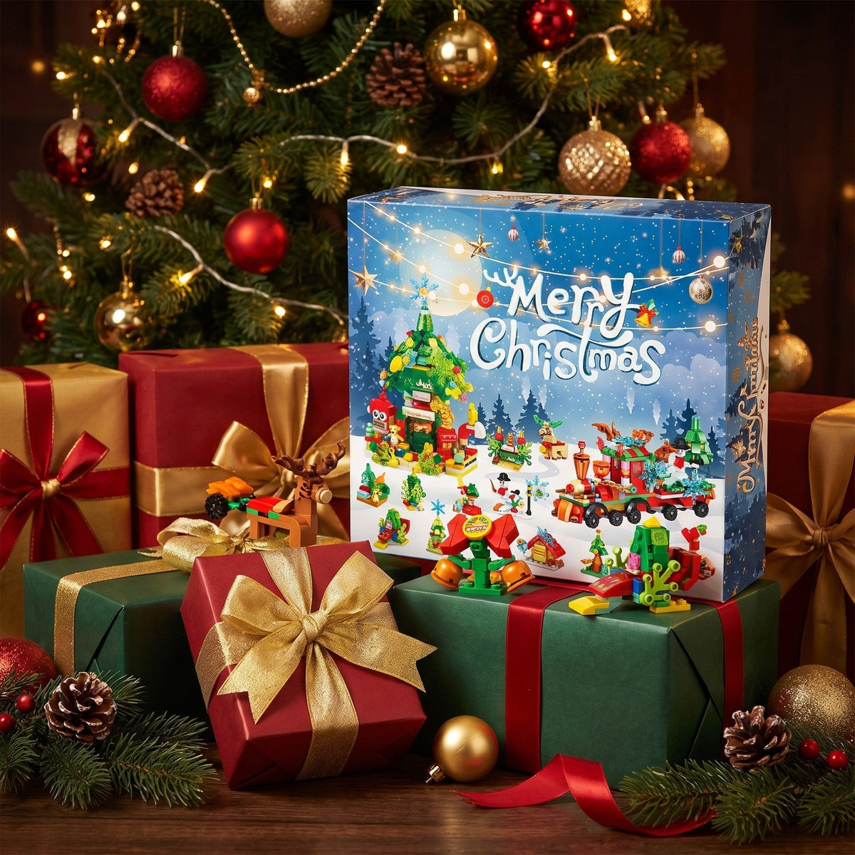 Christmas Train and Tree House Brick Advent Calendar, 699-Piece Set