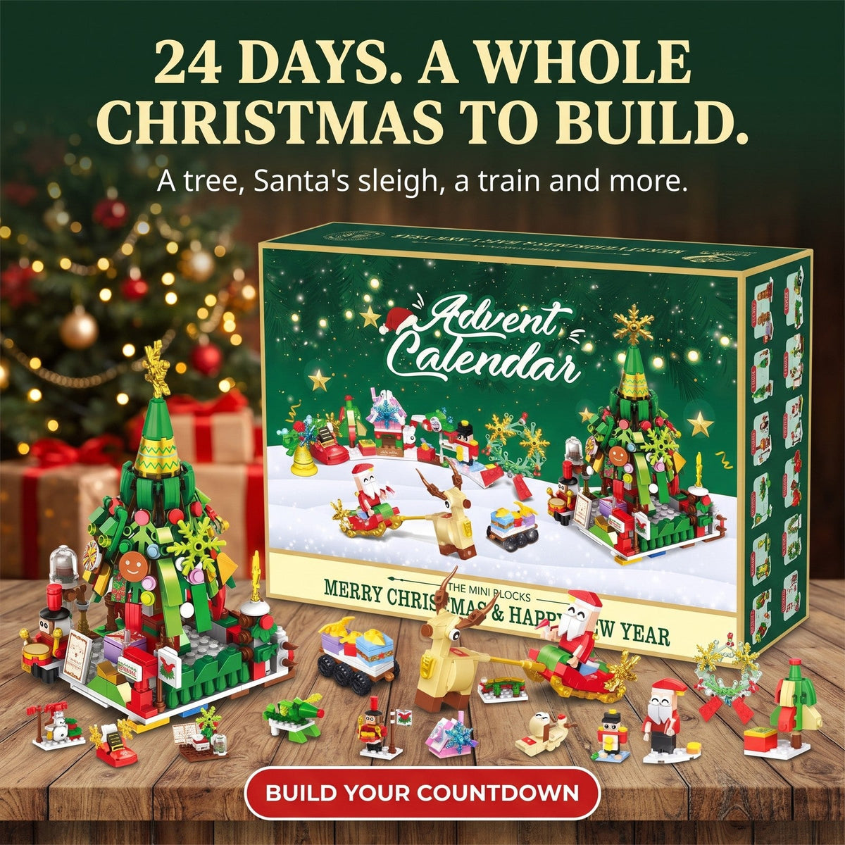 Santa's Sleigh and Christmas Tree Brick Advent Calendar, Mini Holiday Builds
