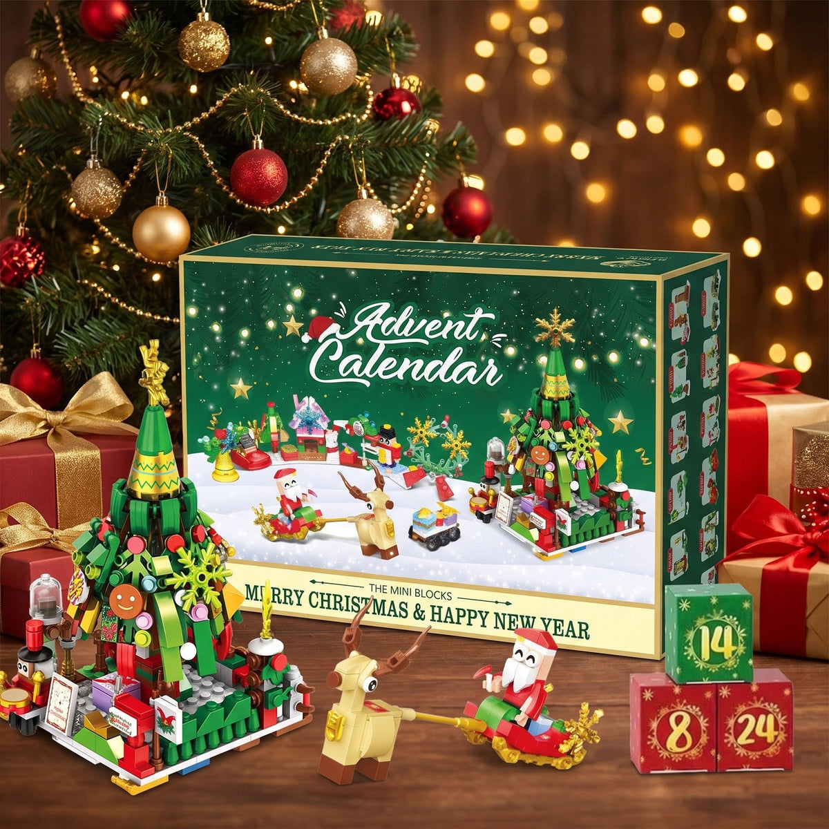 Santa's Sleigh and Christmas Tree Brick Advent Calendar, Mini Holiday Builds