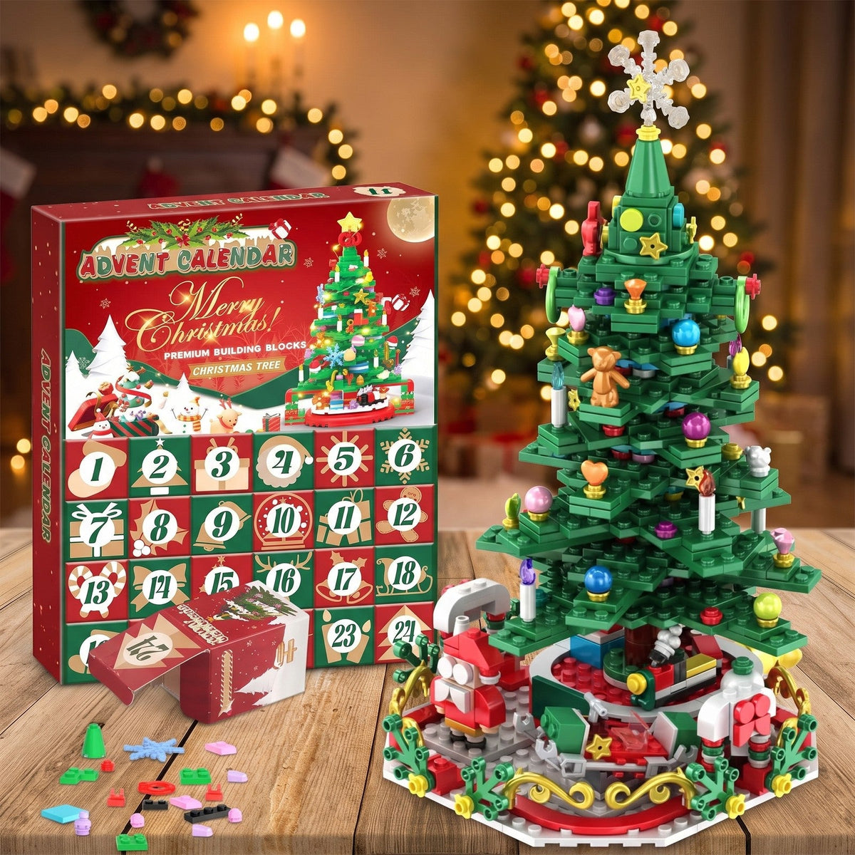 24-in-1 Christmas Tree Brick Advent Calendar with String Lights