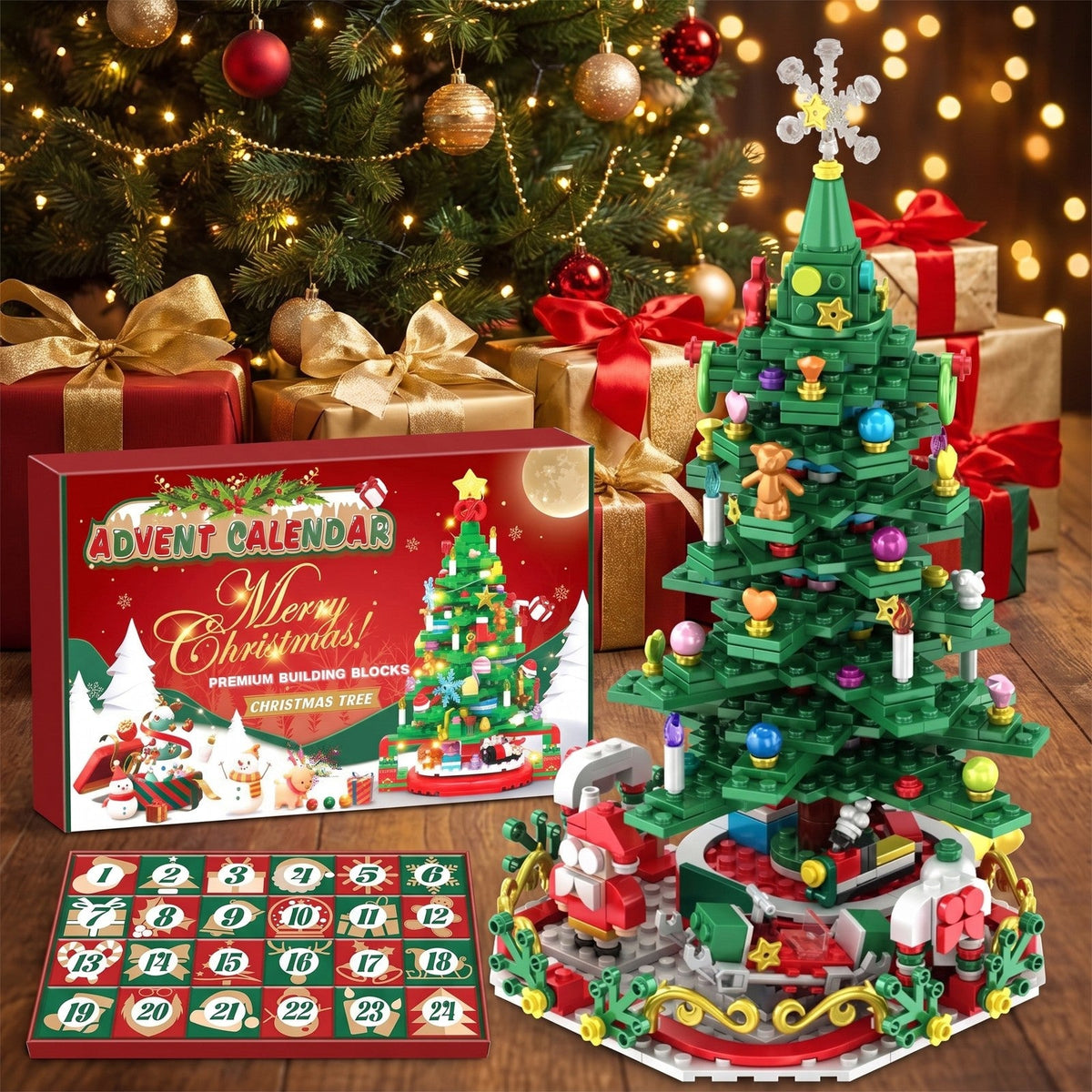 24-in-1 Christmas Tree Brick Advent Calendar with String Lights