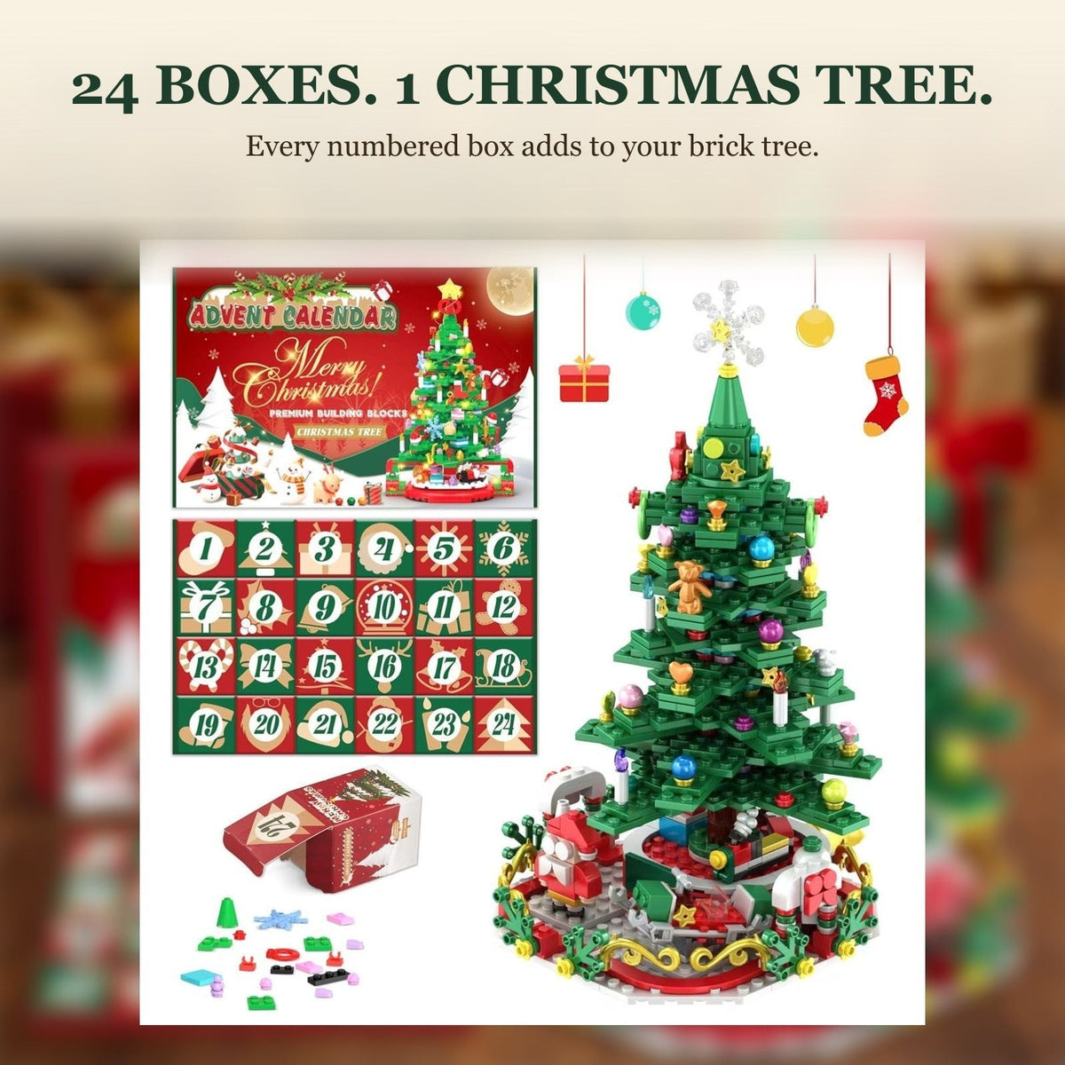 24-in-1 Christmas Tree Brick Advent Calendar with String Lights