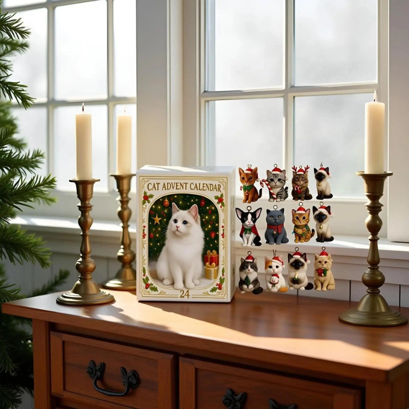 Christmas Tree-Shaped Cat Advent Calendar