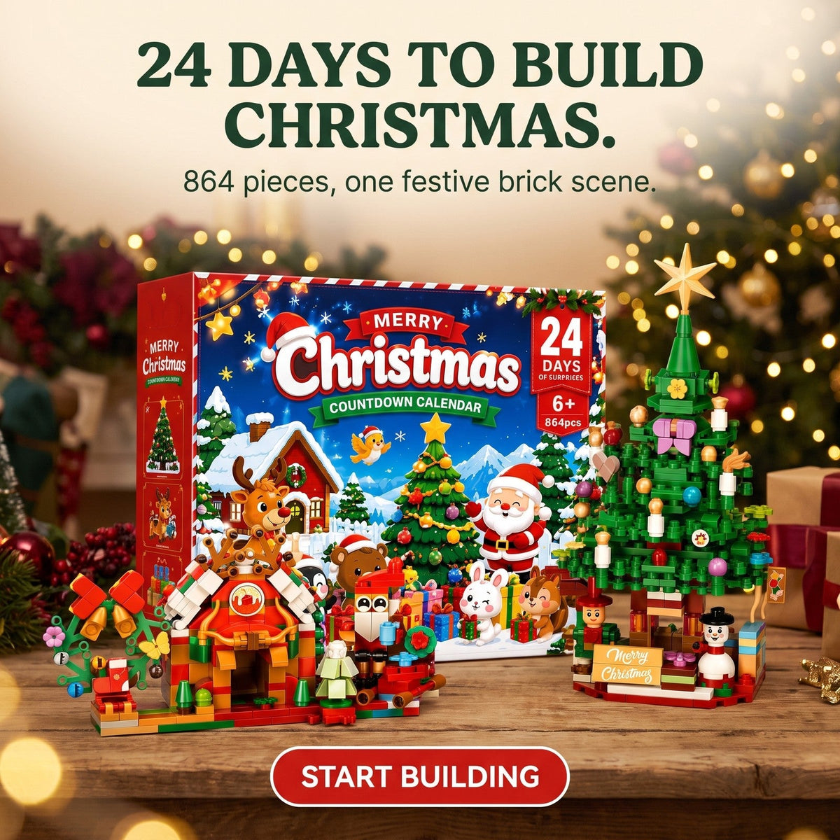 Christmas Village Brick Advent Calendar, 864-Piece Holiday Display