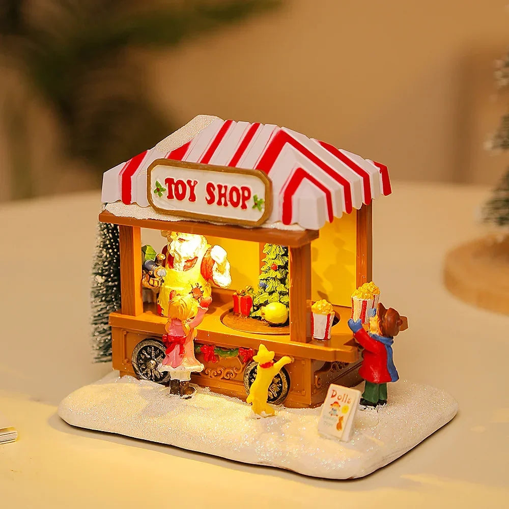 Christmas Village Toy Shop Scene with LED Lights and Music