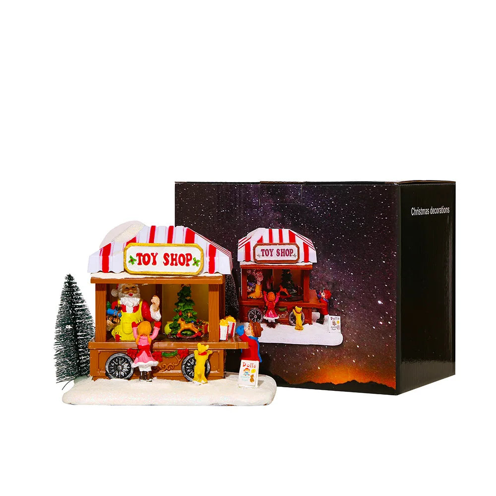 Christmas Village Toy Shop Scene with LED Lights and Music