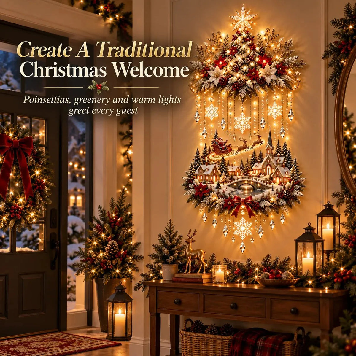 Christmas Wall Art - Illuminated Hanging Tree with Warm LED Lights